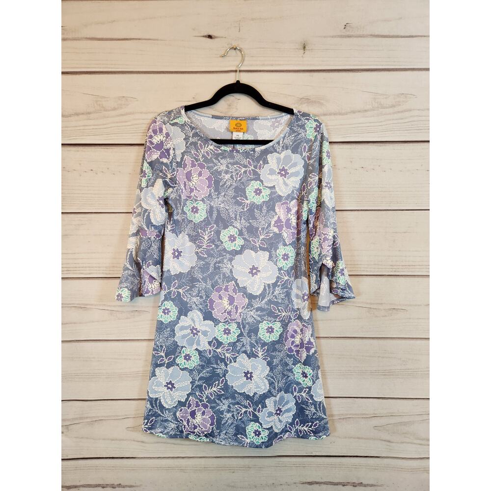 Ruby Rd. Women‎ Purple Floral Stretch Round Neck 3/4 Sleeve Mini Dress SP